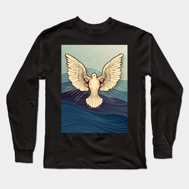 Dove Wings of Unity: "The Left Wing and the Right Wing Belong to the Same Bird" on a Dark Background Long Sleeve T-Shirt by Puff Sumo